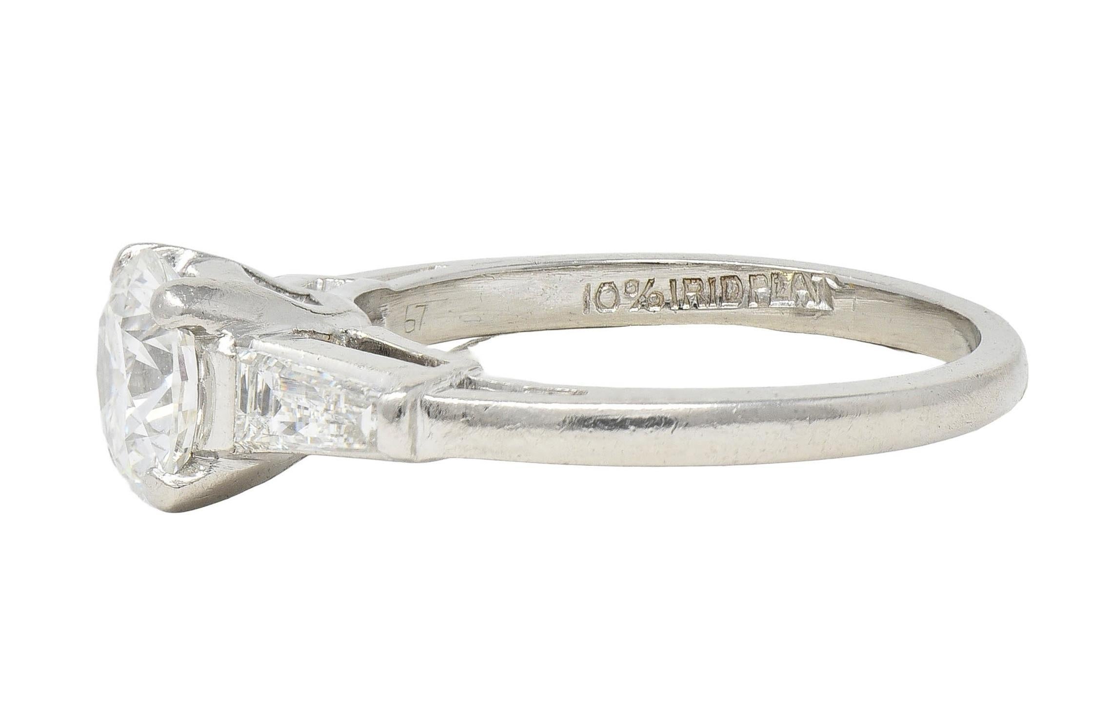 Mid-Century 1.36 CTW Transitional Diamond Platinum Vintage Engagement Ring In Excellent Condition For Sale In Philadelphia, PA