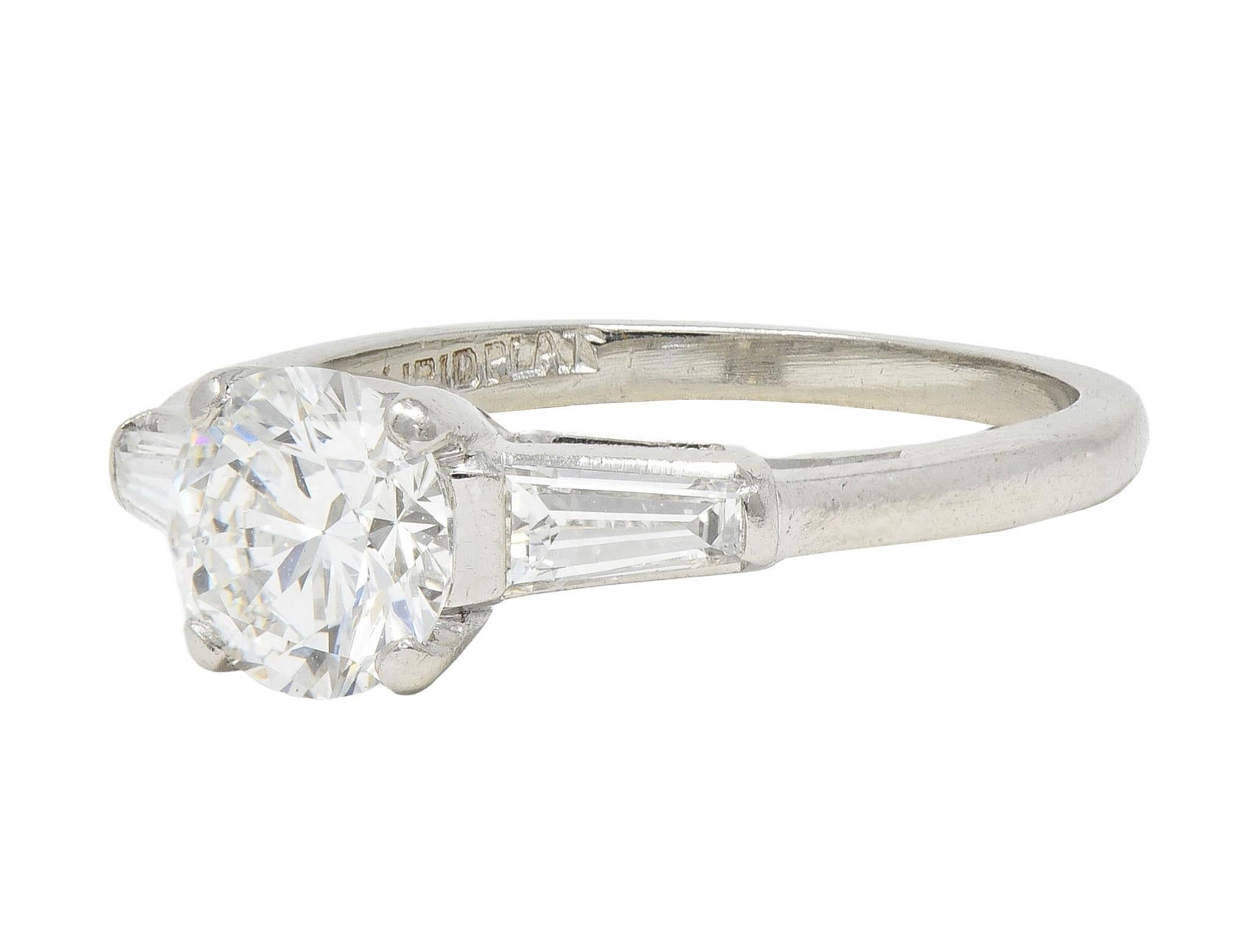 Women's or Men's Mid-Century 1.36 CTW Transitional Diamond Platinum Vintage Engagement Ring For Sale