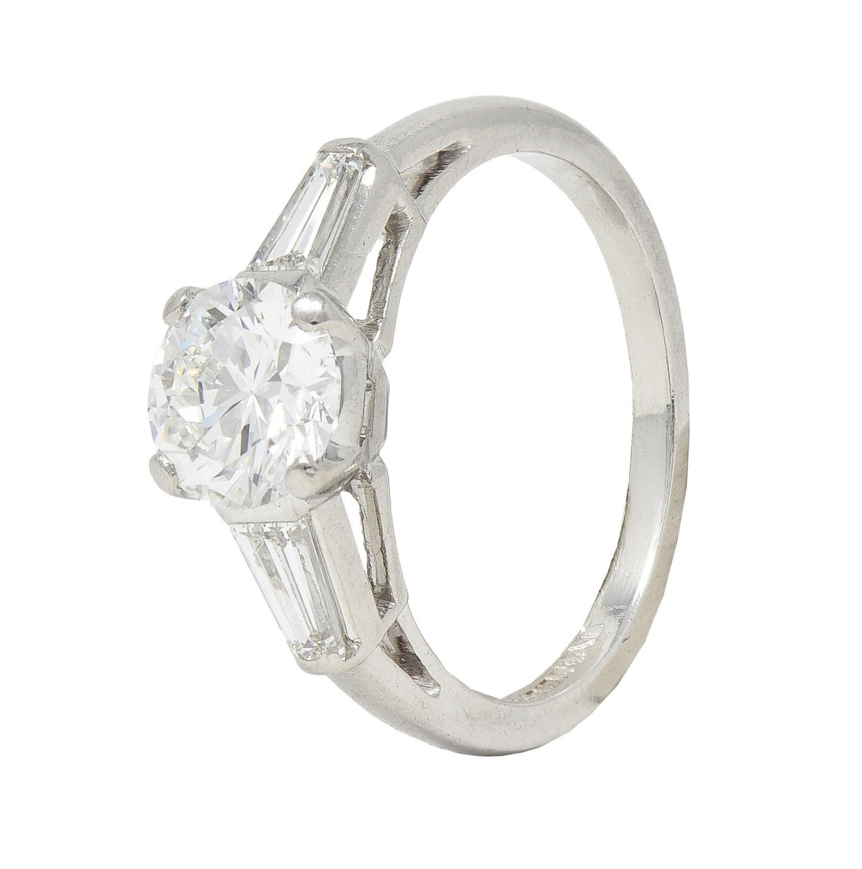 Mid-Century 1.36 CTW Transitional Diamond Platinum Vintage Engagement Ring For Sale 2