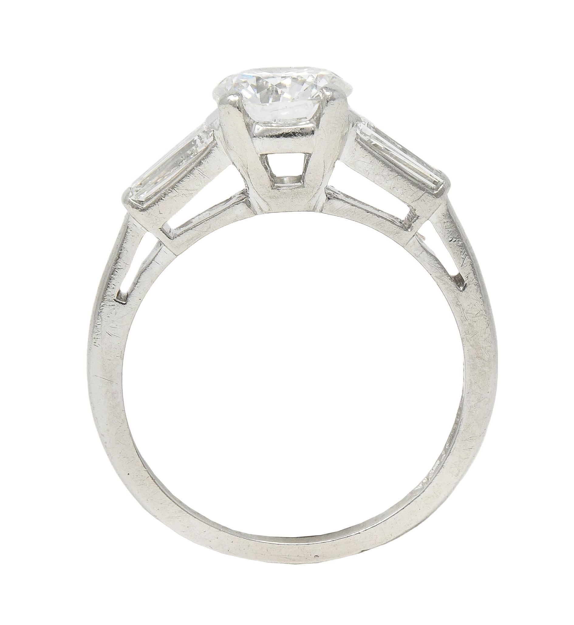 Mid-Century 1.36 CTW Transitional Diamond Platinum Vintage Engagement Ring For Sale 3