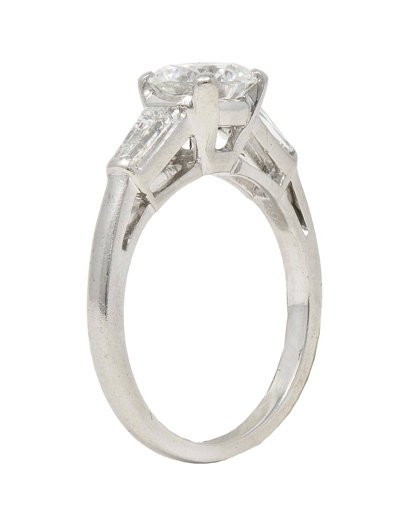Mid-Century 1.36 CTW Transitional Diamond Platinum Vintage Engagement Ring For Sale 4