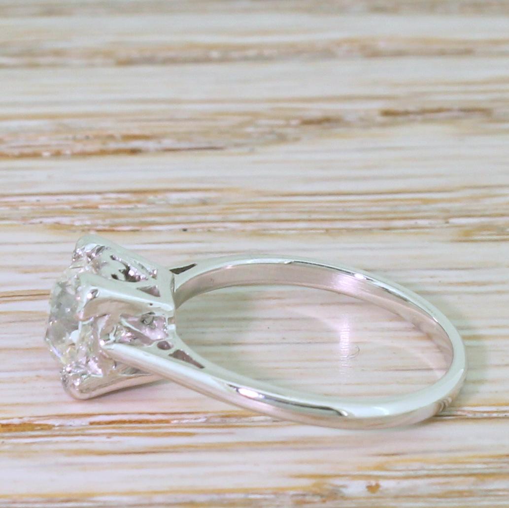 Old Mine Cut Midcentury 1.37 Carat Old Cut Diamond Engagement Ring For Sale