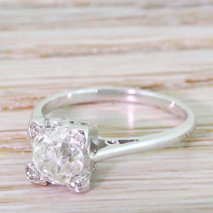 Midcentury 1.37 Carat Old Cut Diamond Engagement Ring For Sale 2