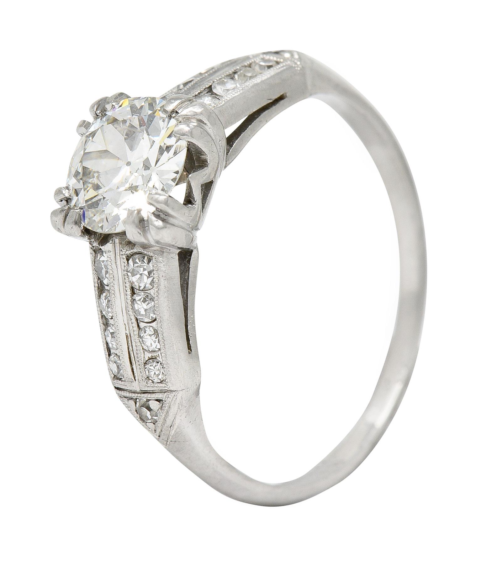 Mid-Century 1.37 Carats Diamond Platinum Pointed Vintage 1950's Engagement Ring For Sale 1