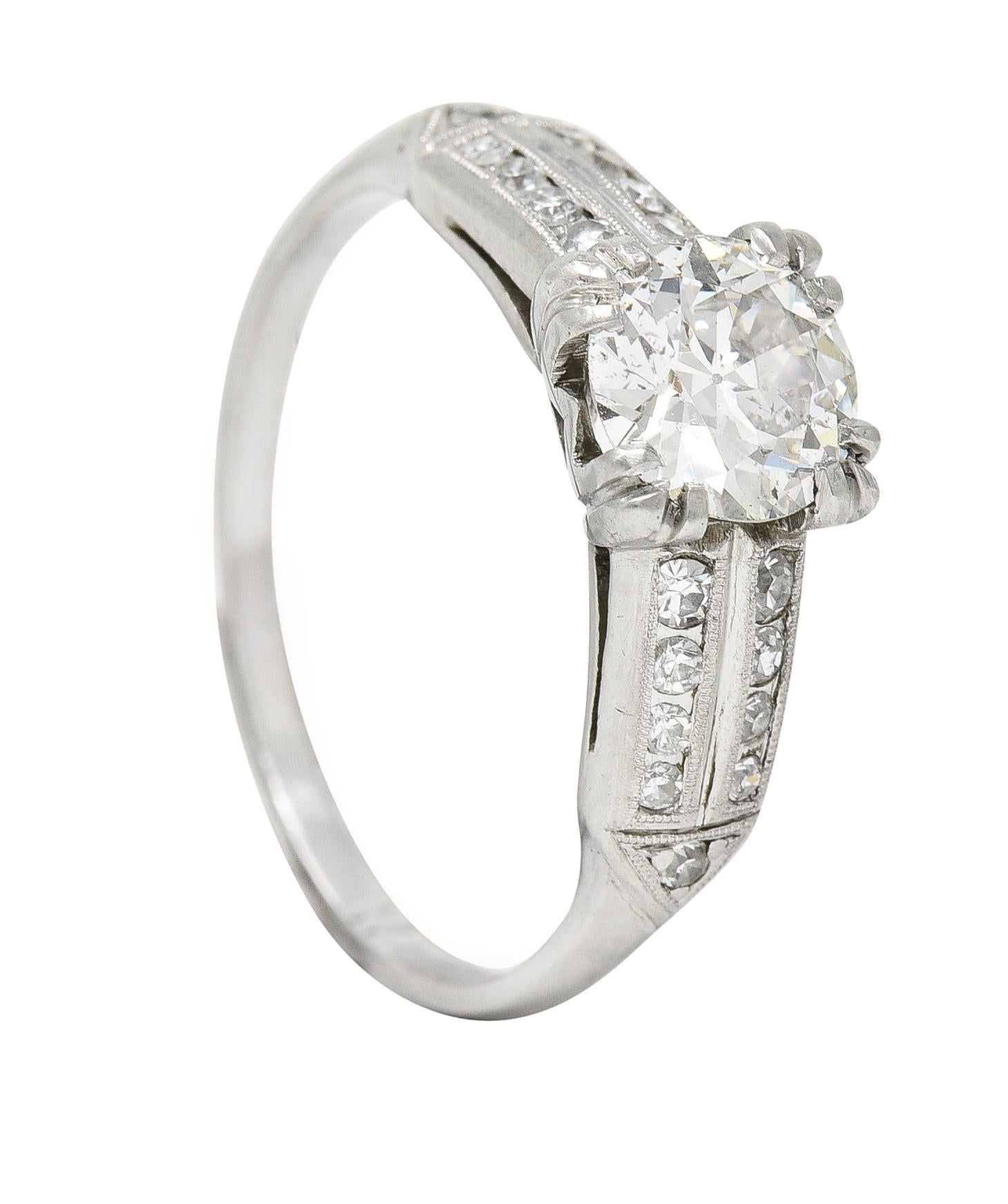 Mid-Century 1.37 Carats Diamond Platinum Pointed Vintage 1950's Engagement Ring For Sale 2