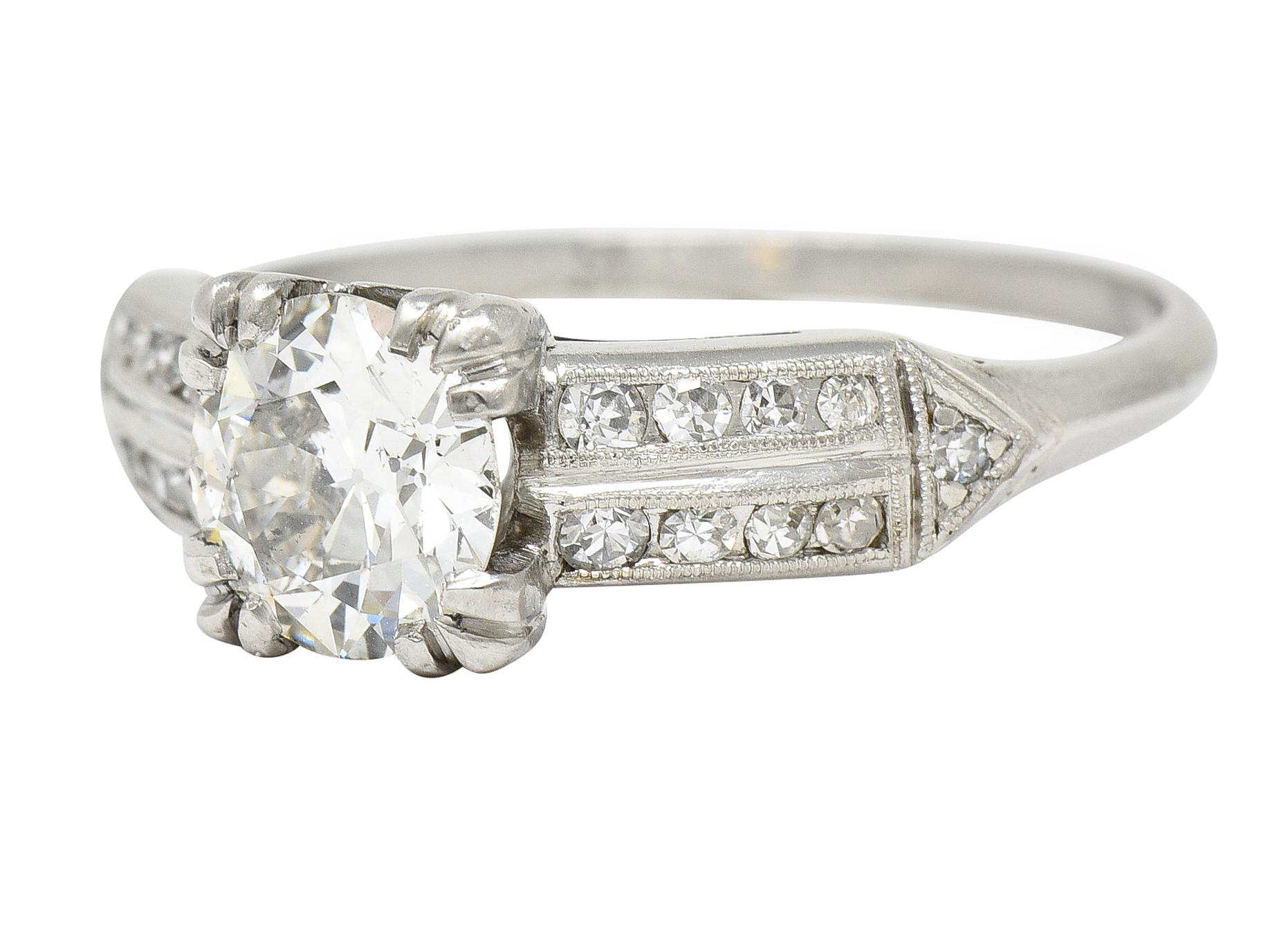 Retro Mid-Century 1.37 Carats Diamond Platinum Pointed Vintage 1950's Engagement Ring For Sale