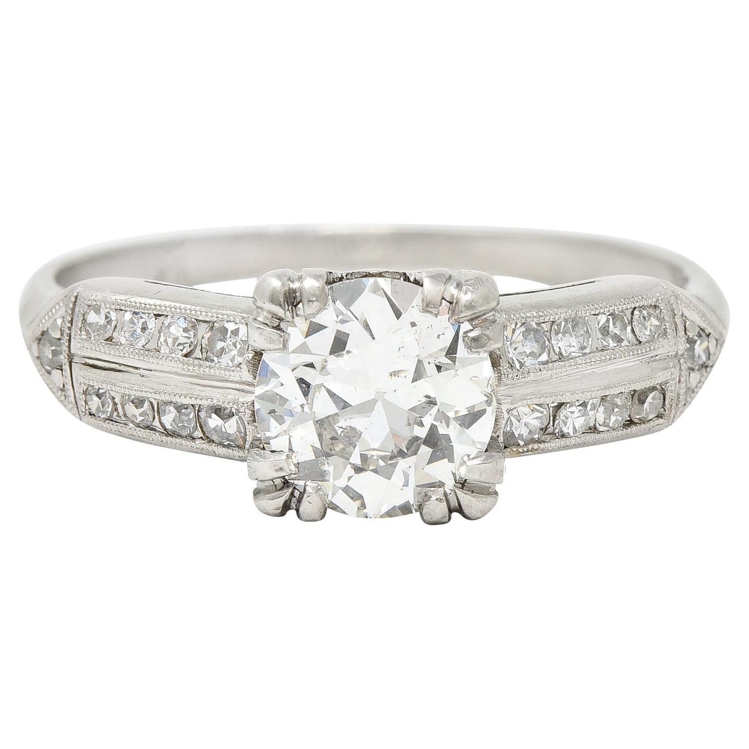 Mid-Century 1,37 Karat Diamant Platin spitzer Vintage 1950er Verlobungsring