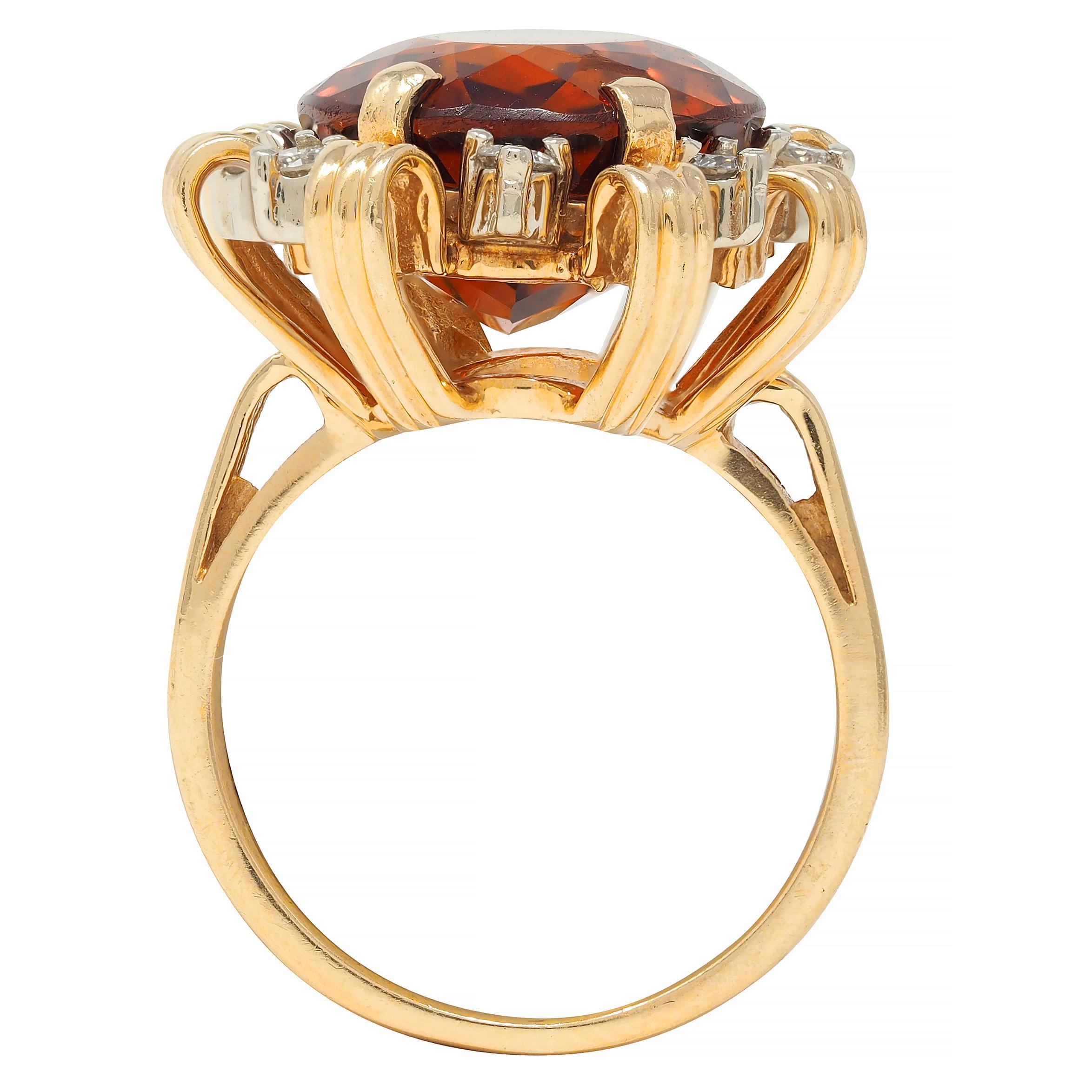Anello da cocktail vintage a nastro in oro 18 carati con diamante citrino 13,75 CTW di metà secolo in vendita 4