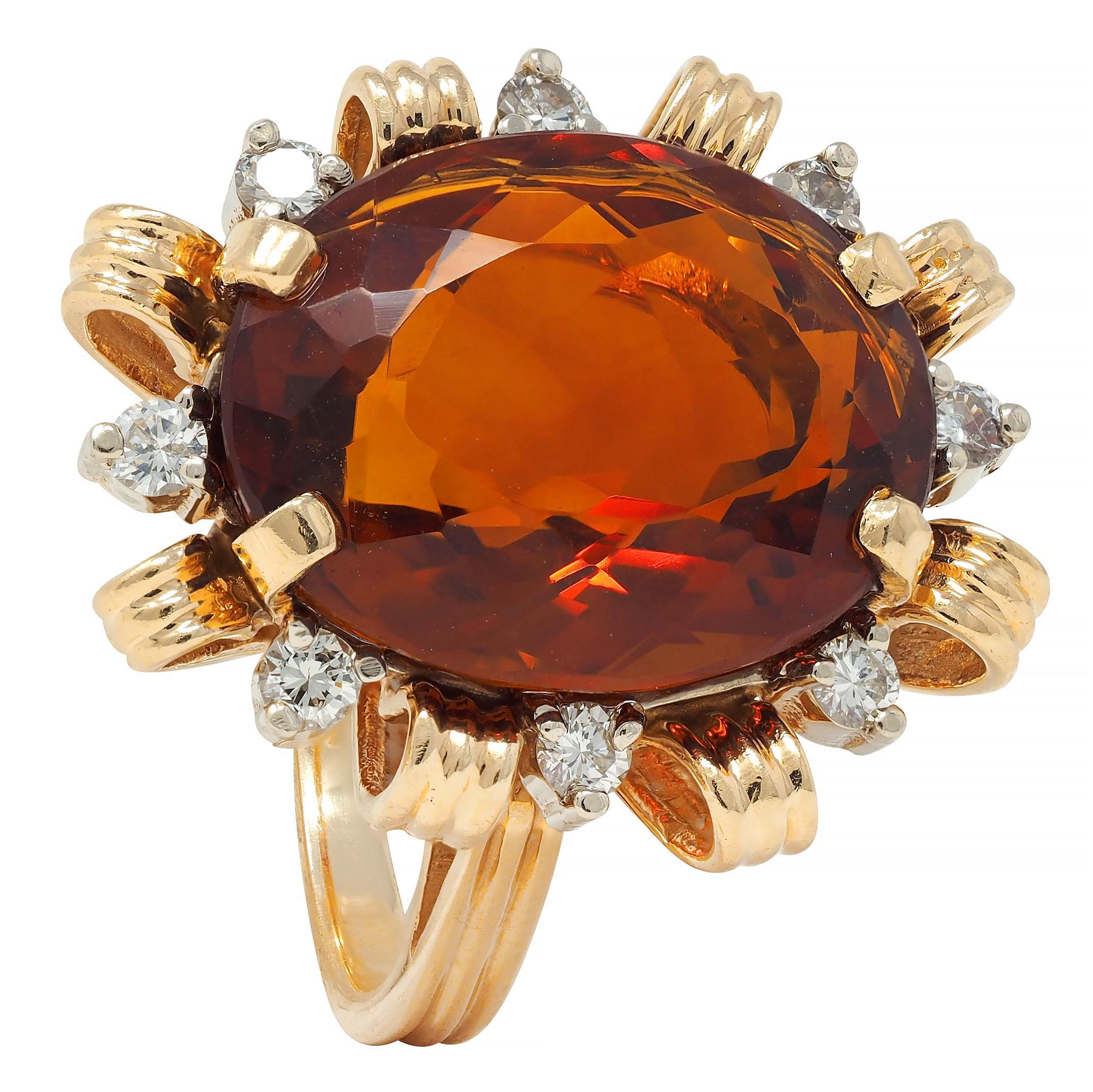 Anello da cocktail vintage a nastro in oro 18 carati con diamante citrino 13,75 CTW di metà secolo in vendita 5