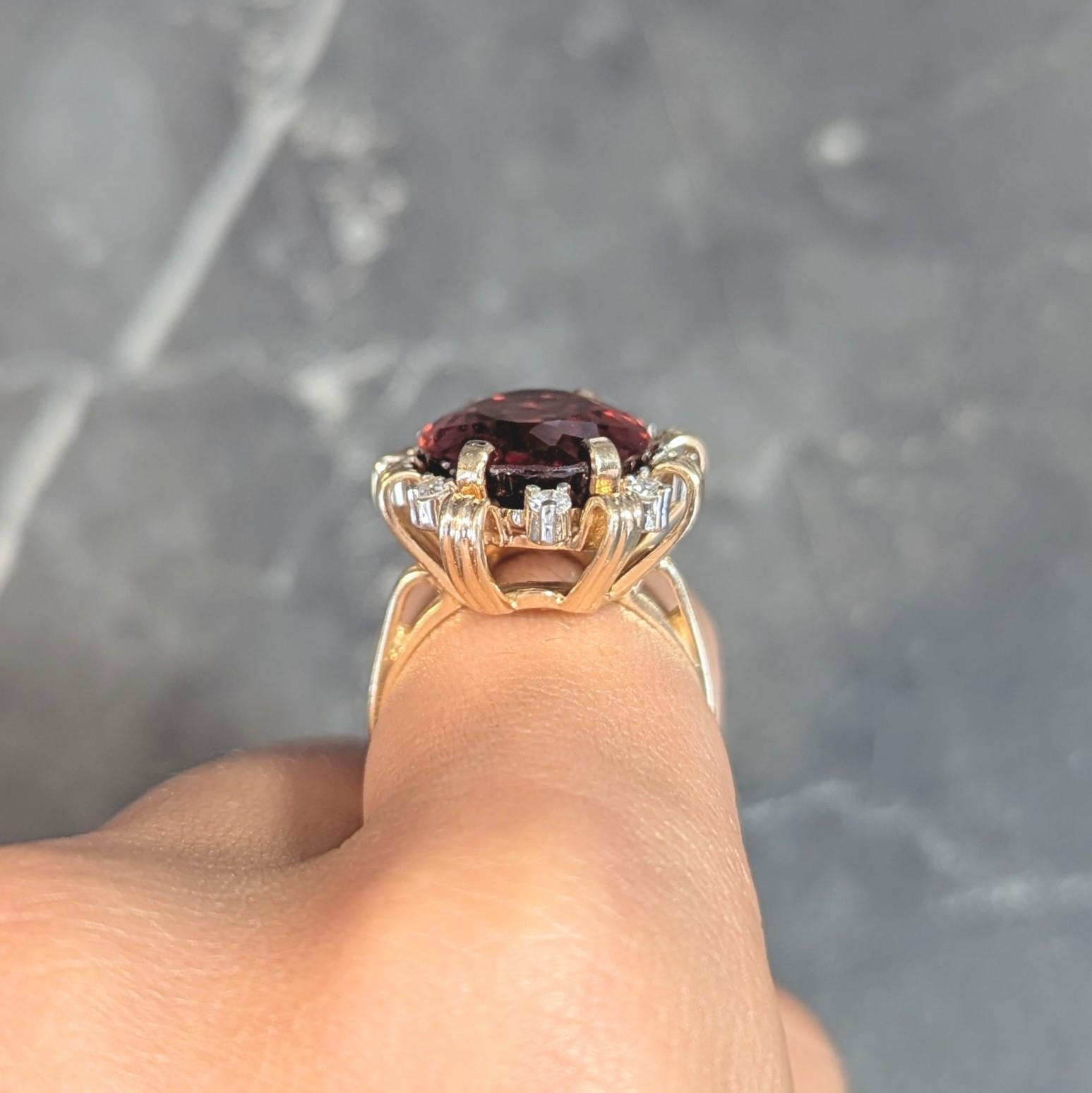 Anello da cocktail vintage a nastro in oro 18 carati con diamante citrino 13,75 CTW di metà secolo in vendita 7