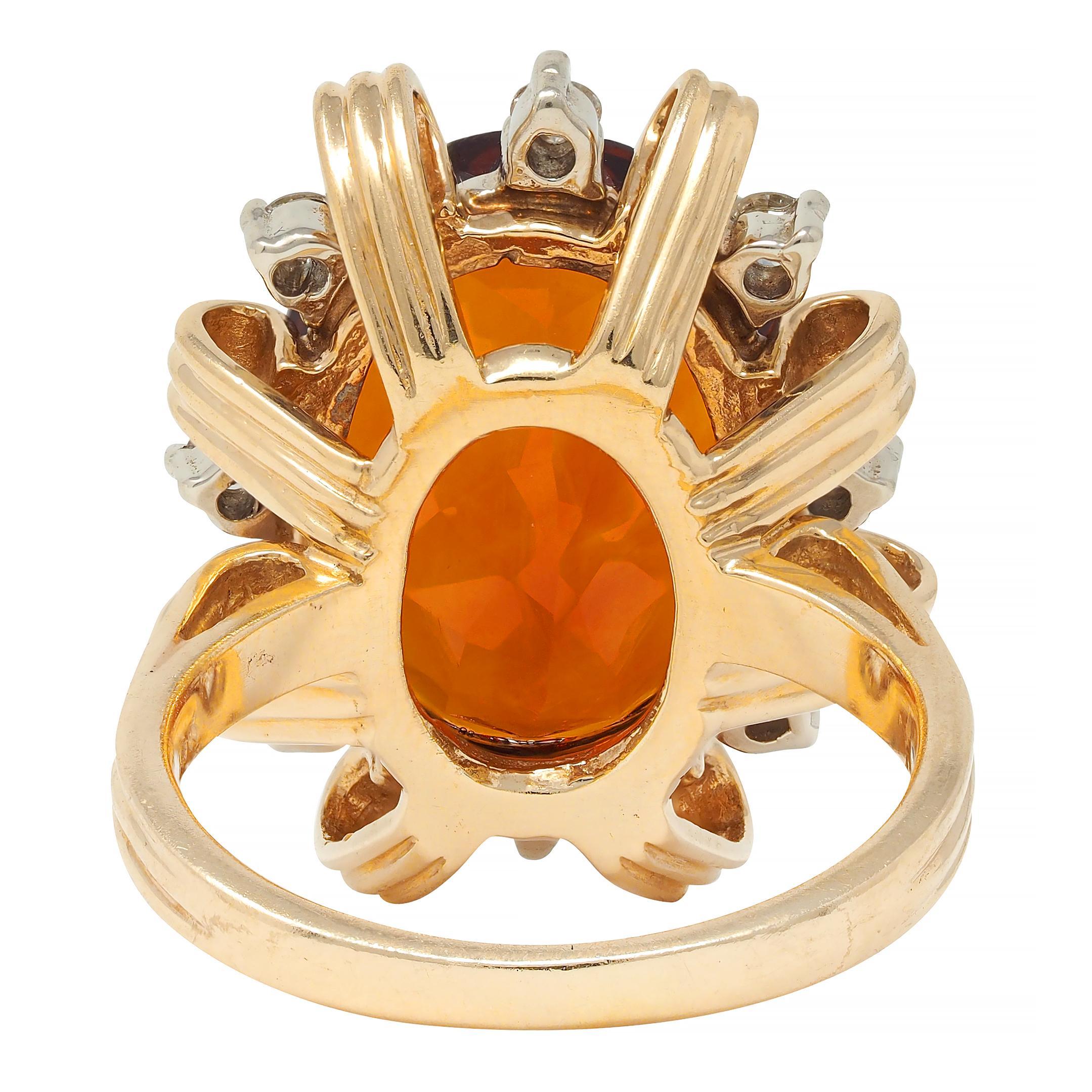 Anello da cocktail vintage a nastro in oro 18 carati con diamante citrino 13,75 CTW di metà secolo In condizioni ottime in vendita a Philadelphia, PA