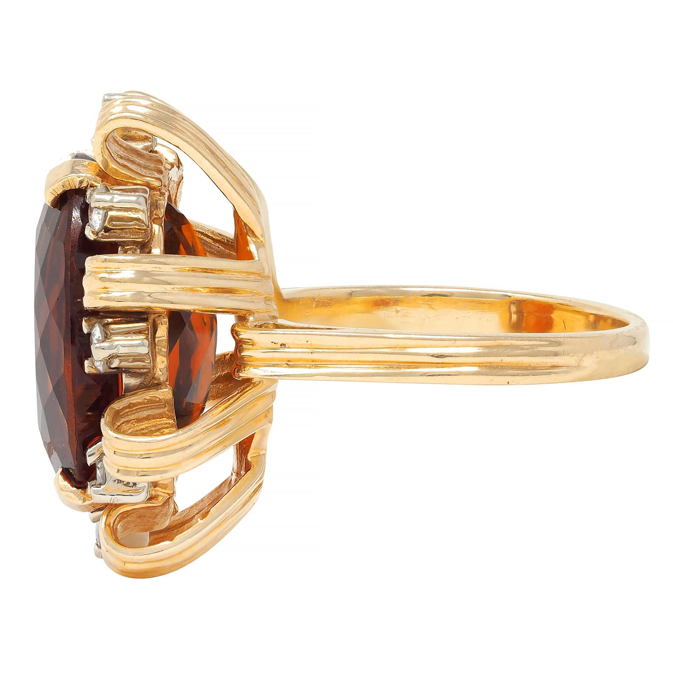 da uomo o donna Anello da cocktail vintage a nastro in oro 18 carati con diamante citrino 13,75 CTW di metà secolo in vendita