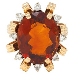 Mid-Century 13,75 CTW Citrin Diamant 18 Karat Gold Vintage Cocktail-Ring mit Bändern, Vintage