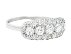 Midcentury 1.39 Carat Old European Cut Diamond Platinum Clustered Fishtail Ring