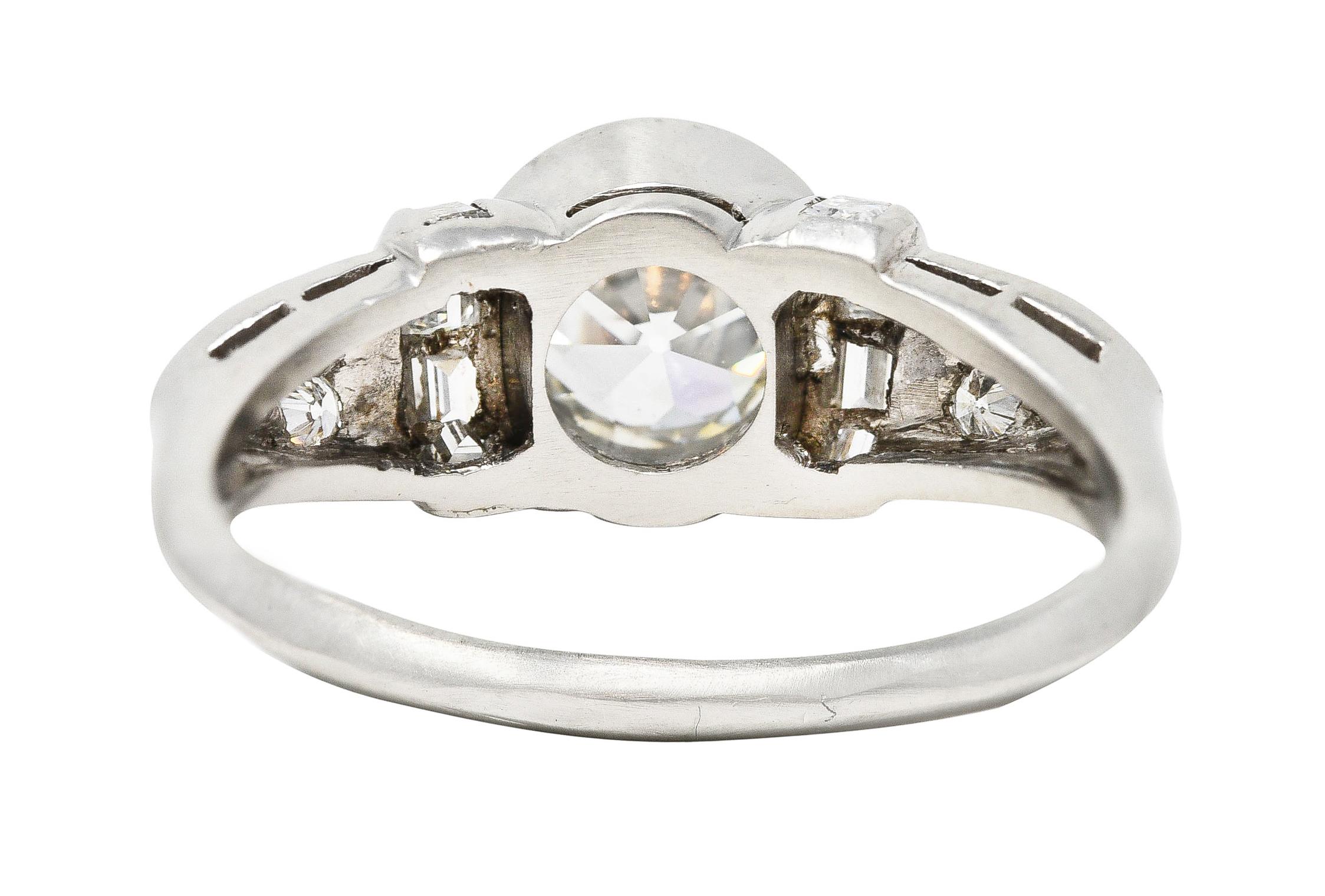 Women's or Men's Mid-Century 1.39 Carats Old European Cut Diamond Platinum Bezel Engagement Ring For Sale