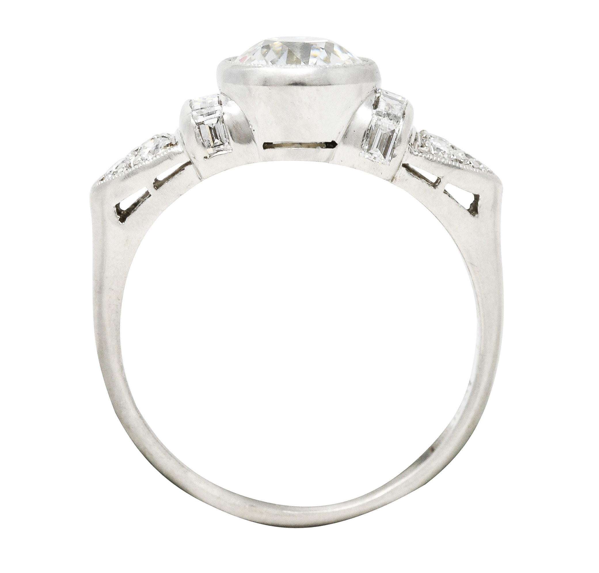 Mid-Century 1.39 Carats Old European Cut Diamond Platinum Bezel Engagement Ring For Sale 4