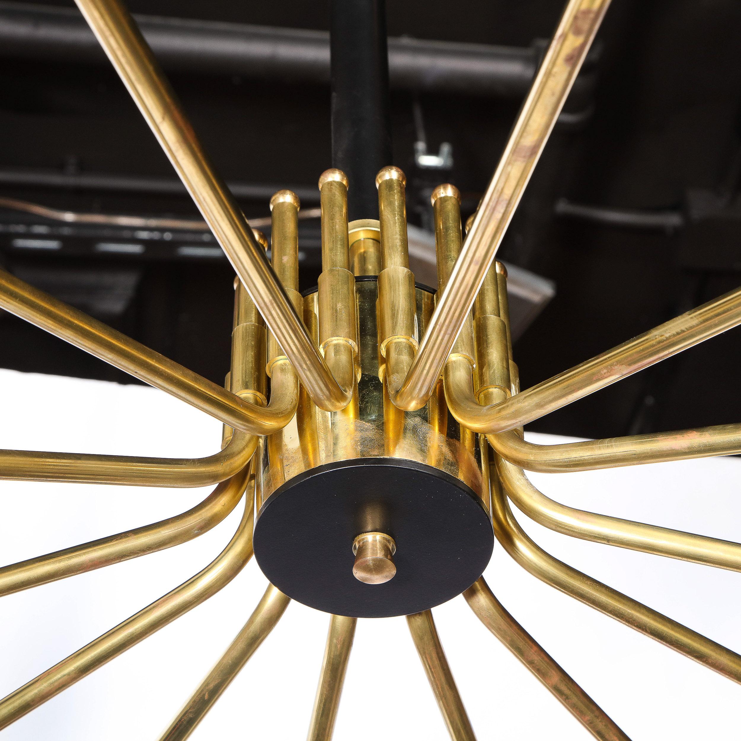 Mid-20th Century Mid-Century 14 Arm Chandelier w/ Brass Fittings & Black Enamel Conical Shade S
