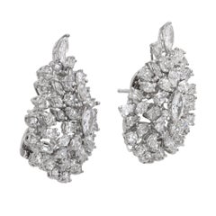 Mid Century 14 carat diamond 18k white gold cluster earrings