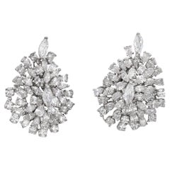 Mid Century 14 carat diamond 18k white gold cluster earrings