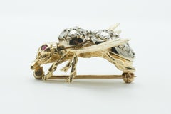 Mid-Century 14 Karat Gold Bee Brooch Pin with 1.6 Carats of Diamonds & Ruby Eyes