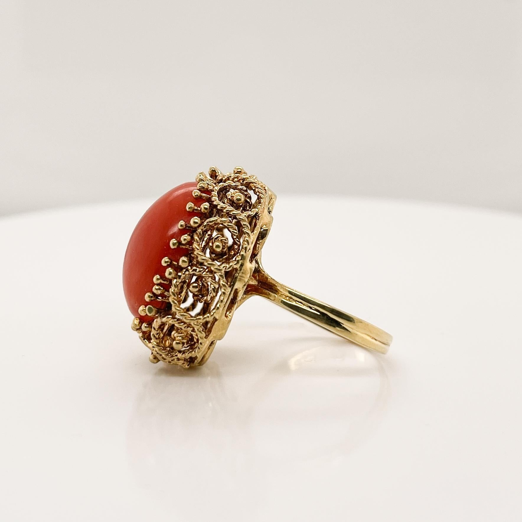 Women's Midcentury 14 Karat Gold and Coral Cabochon Cocktail Ring