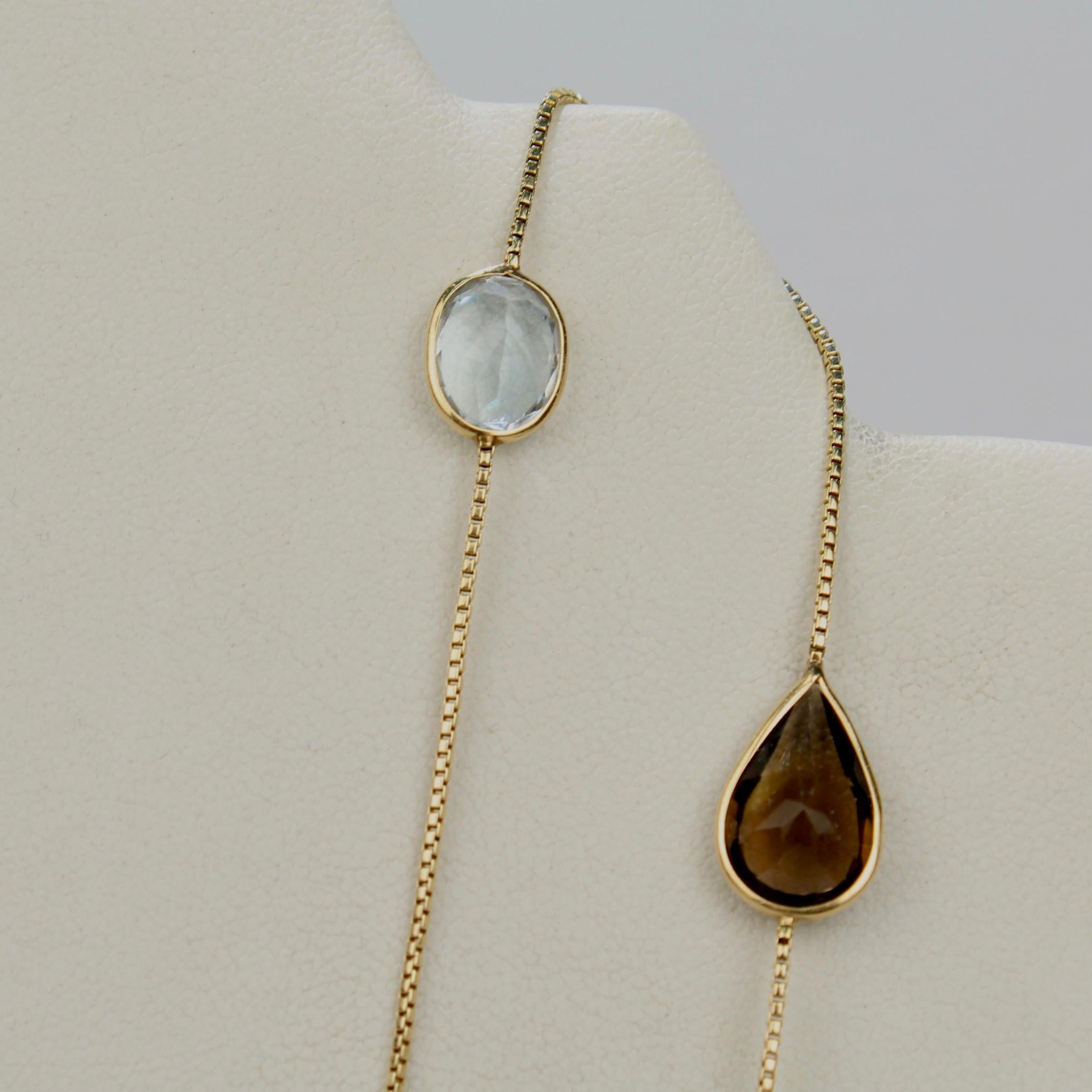 Collana Midcentury in oro 14 carati e pietre multiple a forma di corda In condizioni buone in vendita a Philadelphia, PA