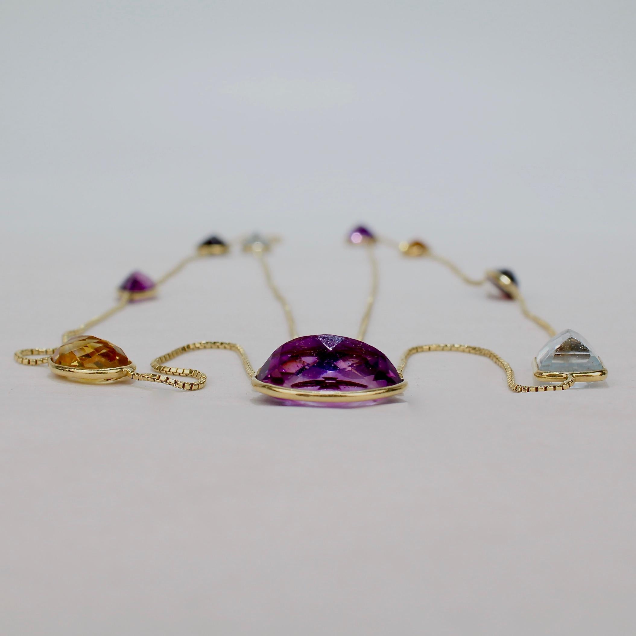 Halskette aus 14 Karat Gold mit mehreren Edelsteinen in Seillänge aus der Mitte des Jahrhunderts im Angebot 1