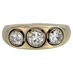Mid Century 14 Karat Gold TW 0.70 Carat Diamond Three-Stone Ring
