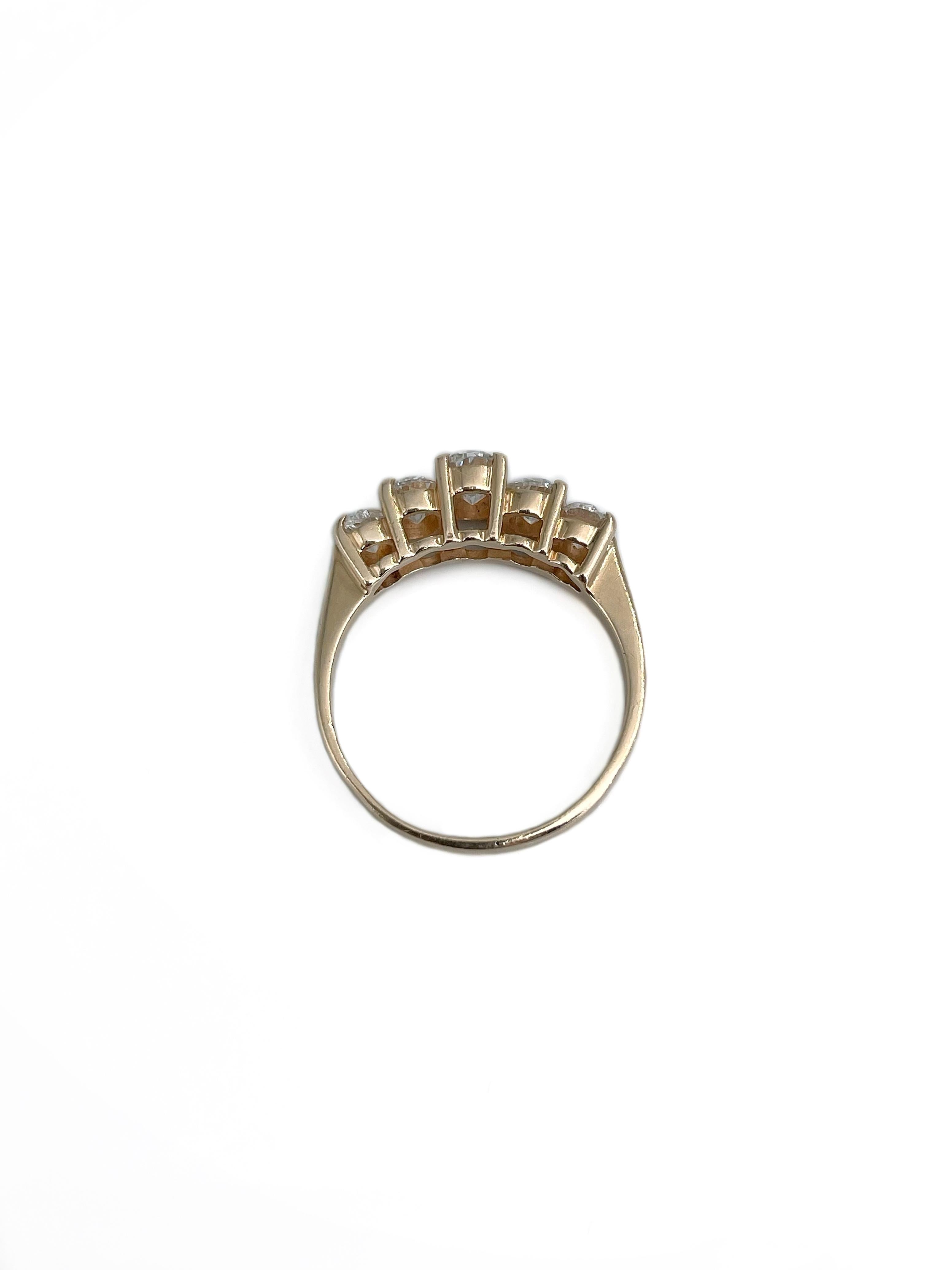 Women's Mid Century 14 Karat Gold TW 1.25 Carat Diamond Five-Stone Ring For Sale