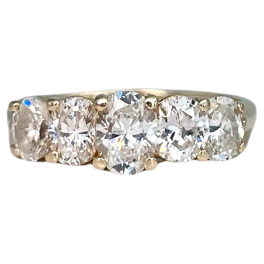 Mid Century 14 Karat Gold TW 1.25 Carat Diamond Five-Stone Ring For Sale