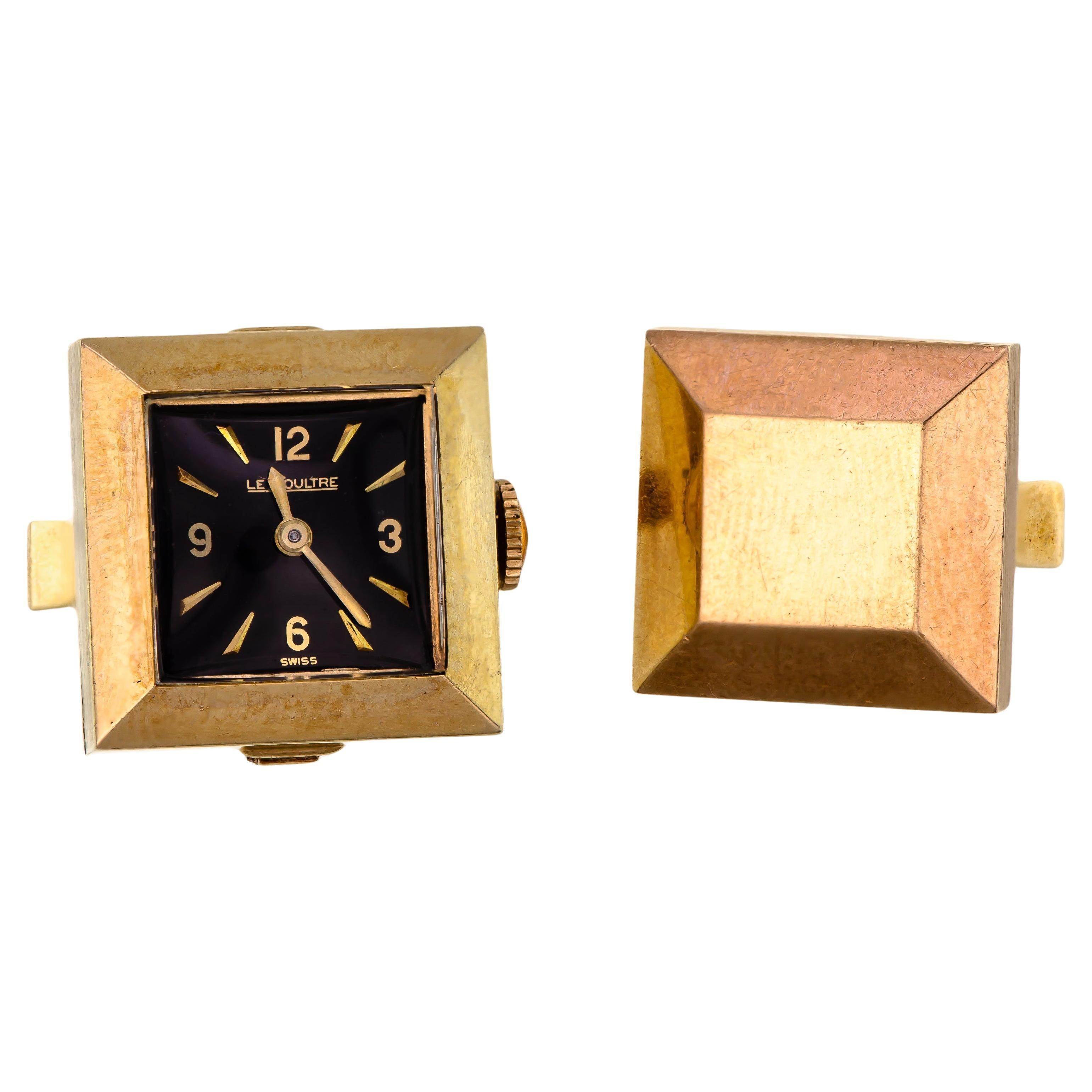 14 Karat LeCoultre-Uhrenmanschettenknöpfe aus der Jahrhundertmitte im Angebot