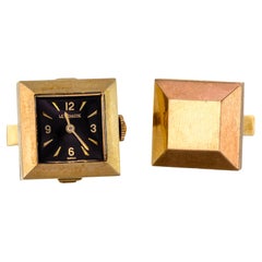 14 Karat LeCoultre-Uhrenmanschettenknöpfe aus der Jahrhundertmitte