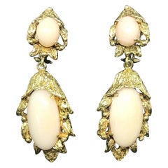 Mid Century 14 Karat Vintage Estate Angel Skin Coral Drop Dangle Earrings