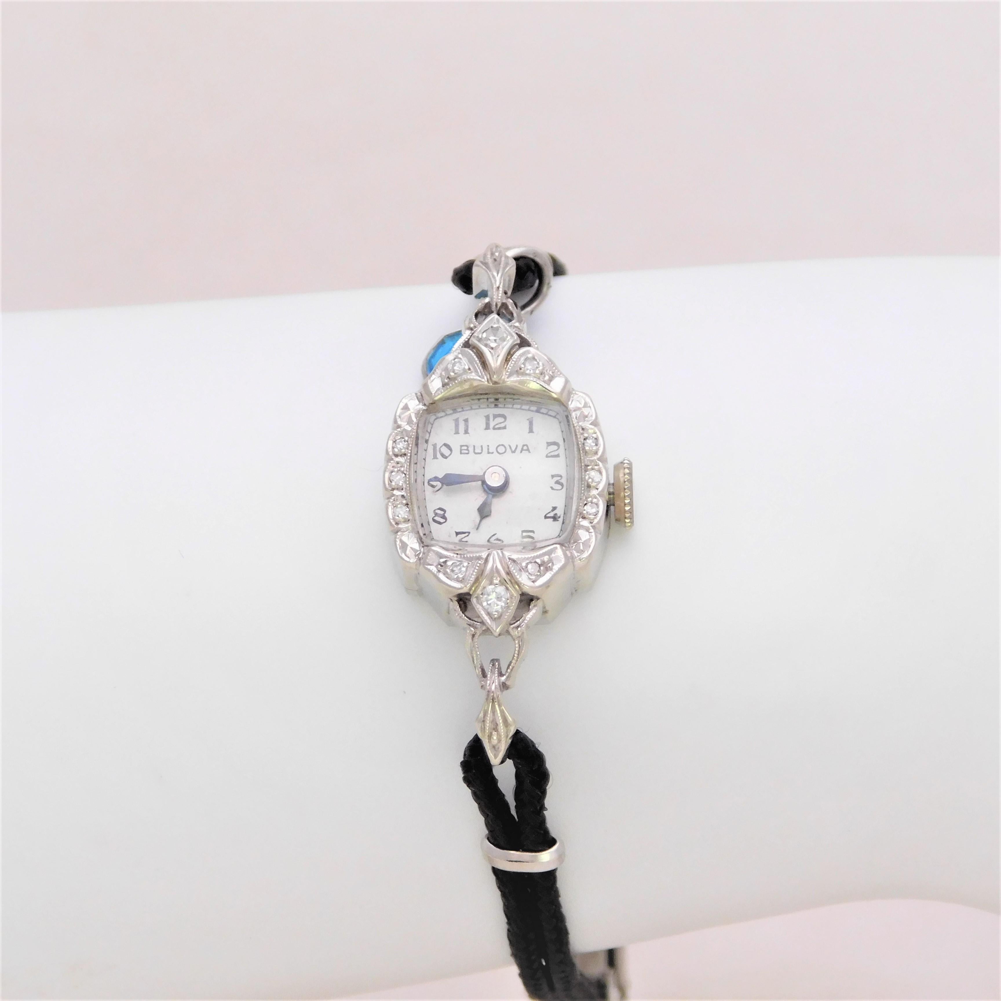 Midcentury 14 Karat White Gold and Diamond Ladies Bulova Wristwatch 5