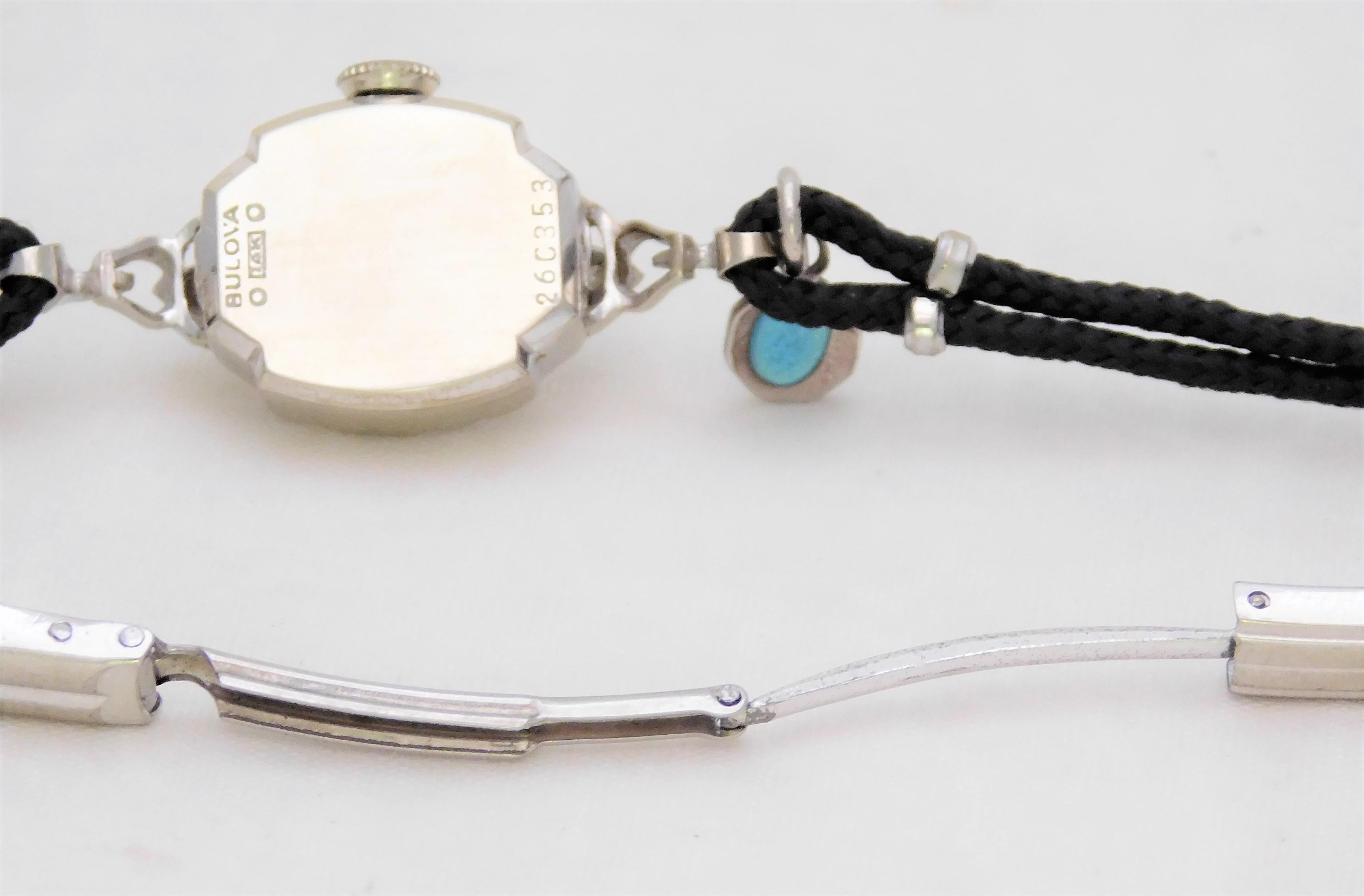 Women's Midcentury 14 Karat White Gold and Diamond Ladies Bulova Wristwatch