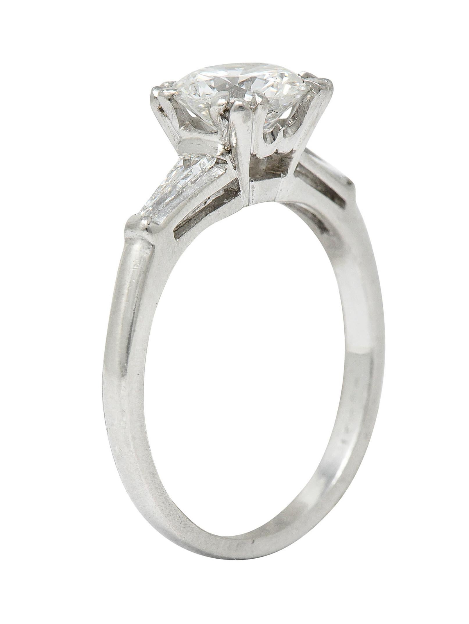 Mid-Century 1.40 Carats Diamond Platinum Engagement Ring GIA, Circa 1950 For Sale 3