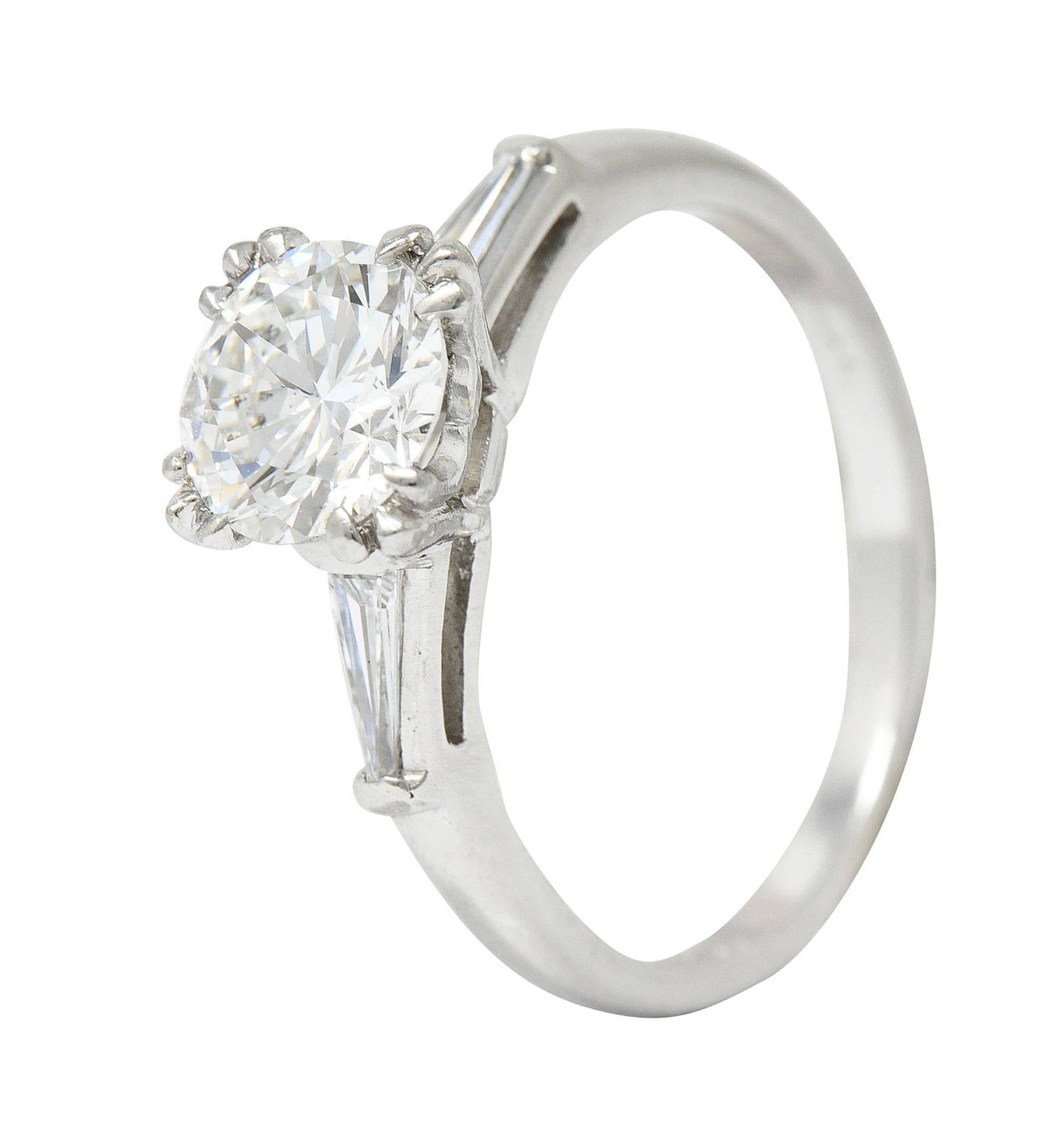 Mid-Century 1.40 Carats Diamond Platinum Engagement Ring GIA, Circa 1950 For Sale 4