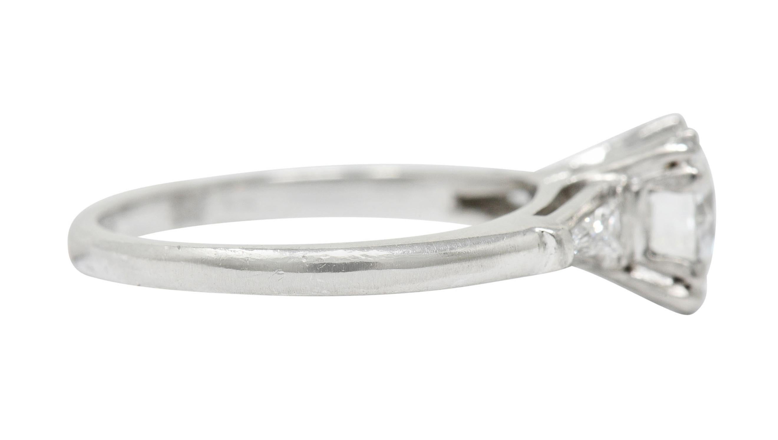Retro Mid-Century 1.40 Carats Diamond Platinum Engagement Ring GIA, Circa 1950 For Sale