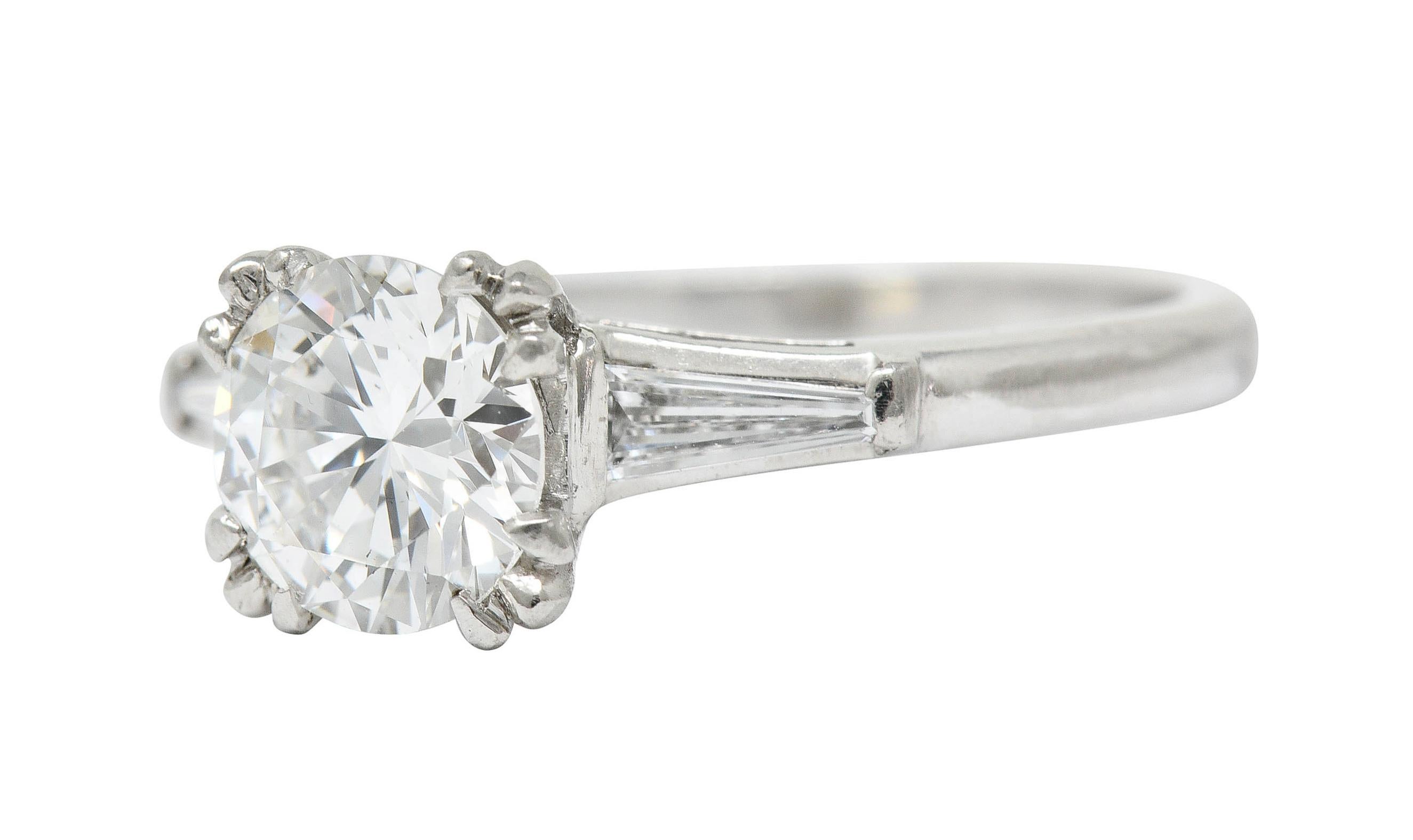 Women's or Men's Mid-Century 1.40 Carats Diamond Platinum Engagement Ring GIA, Circa 1950 For Sale