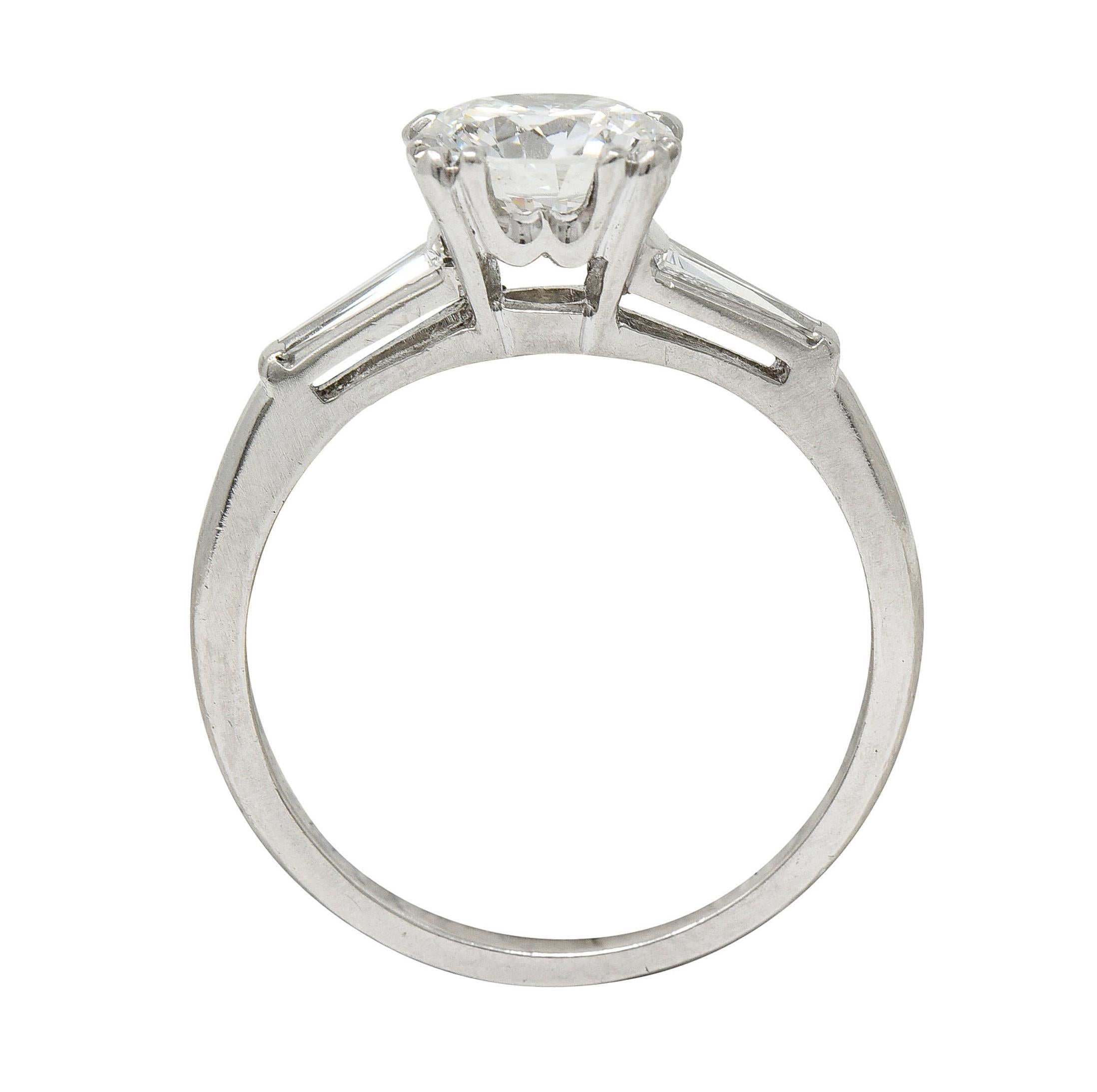 Mid-Century 1.40 Carats Diamond Platinum Engagement Ring GIA, Circa 1950 For Sale 2