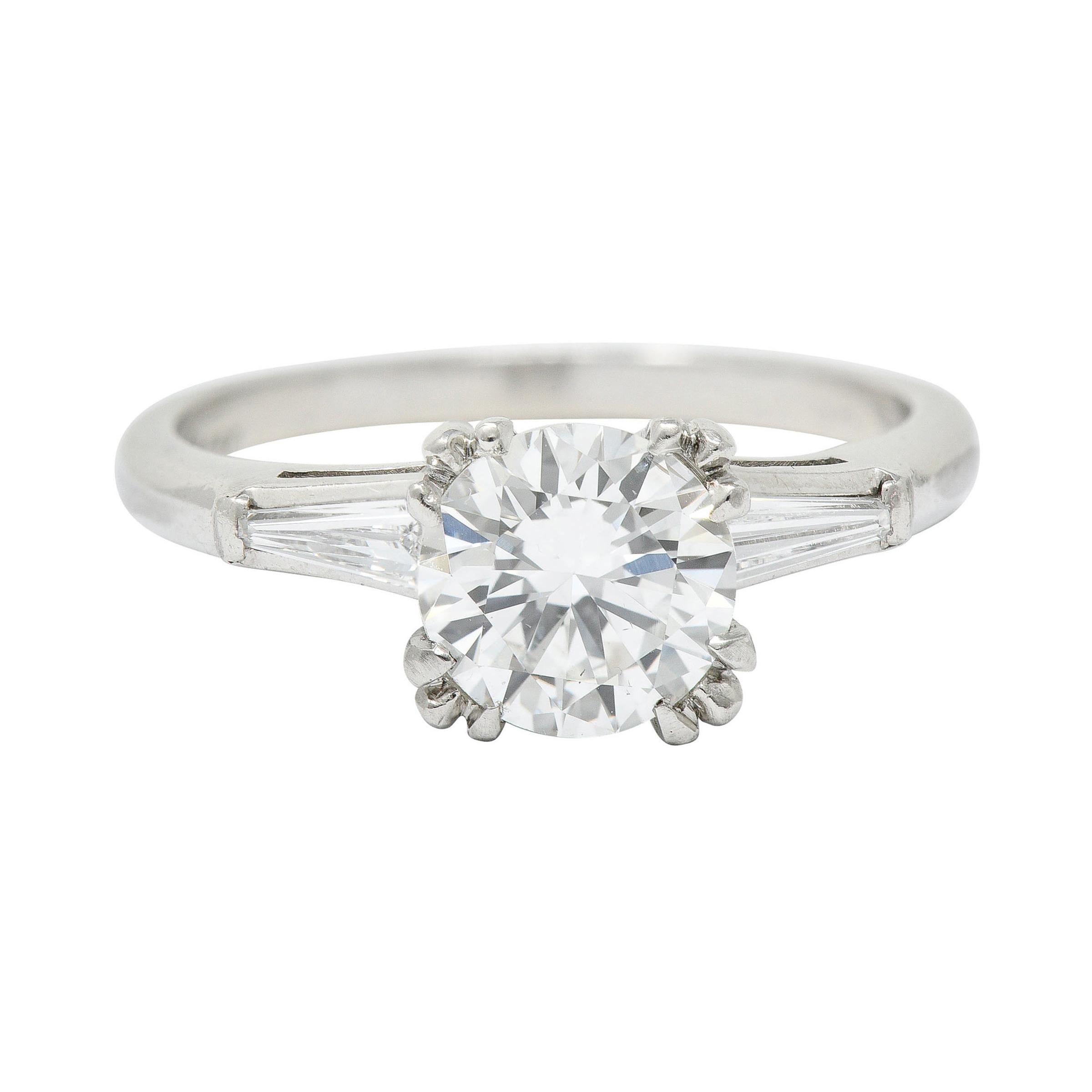 Mid-Century 1.40 Carats Diamond Platinum Engagement Ring GIA, Circa 1950 For Sale