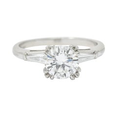 Mid-Century 1.40 Carats Diamond Platinum Engagement Ring GIA, Circa 1950