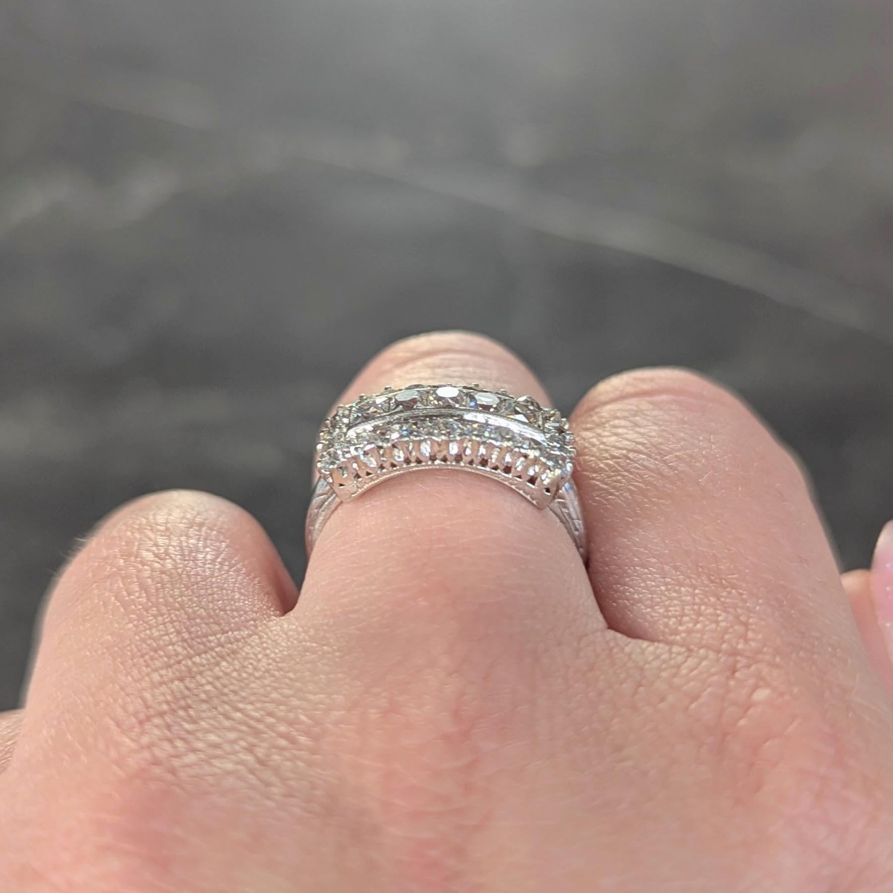 Mid-Century 1.41 CTW French Cut Diamond Platinum Vintage Band Ring For Sale 9
