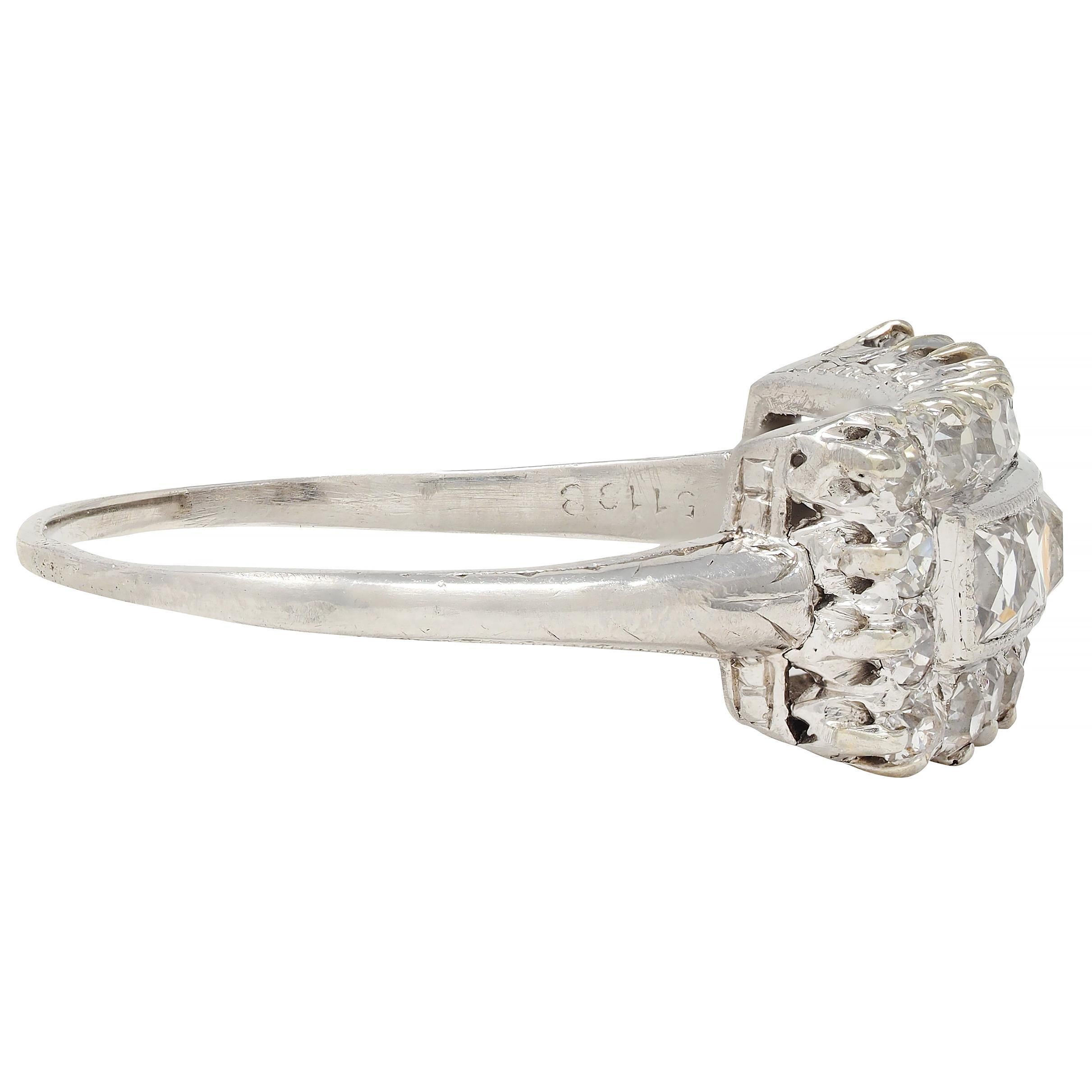 Women's or Men's Mid-Century 1.41 CTW French Cut Diamond Platinum Vintage Band Ring For Sale