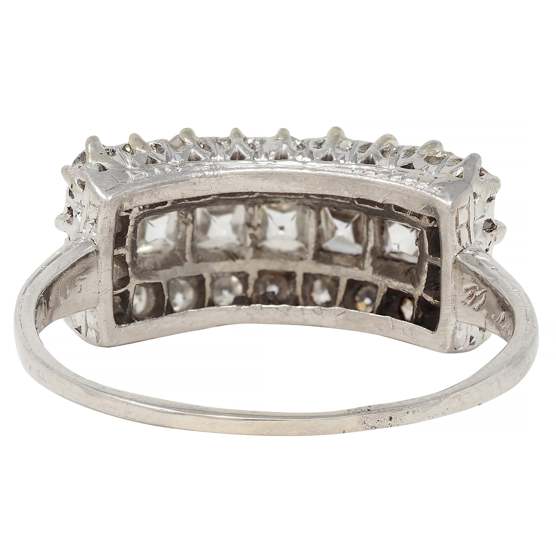 Mid-Century 1.41 CTW French Cut Diamond Platinum Vintage Band Ring For Sale 1