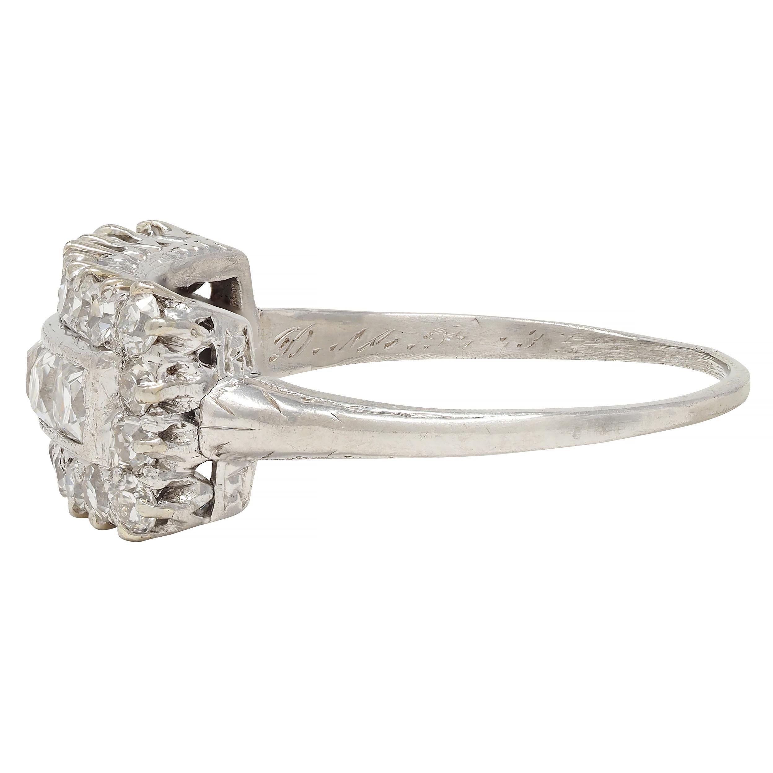 Mid-Century 1.41 CTW French Cut Diamond Platinum Vintage Band Ring For Sale 2