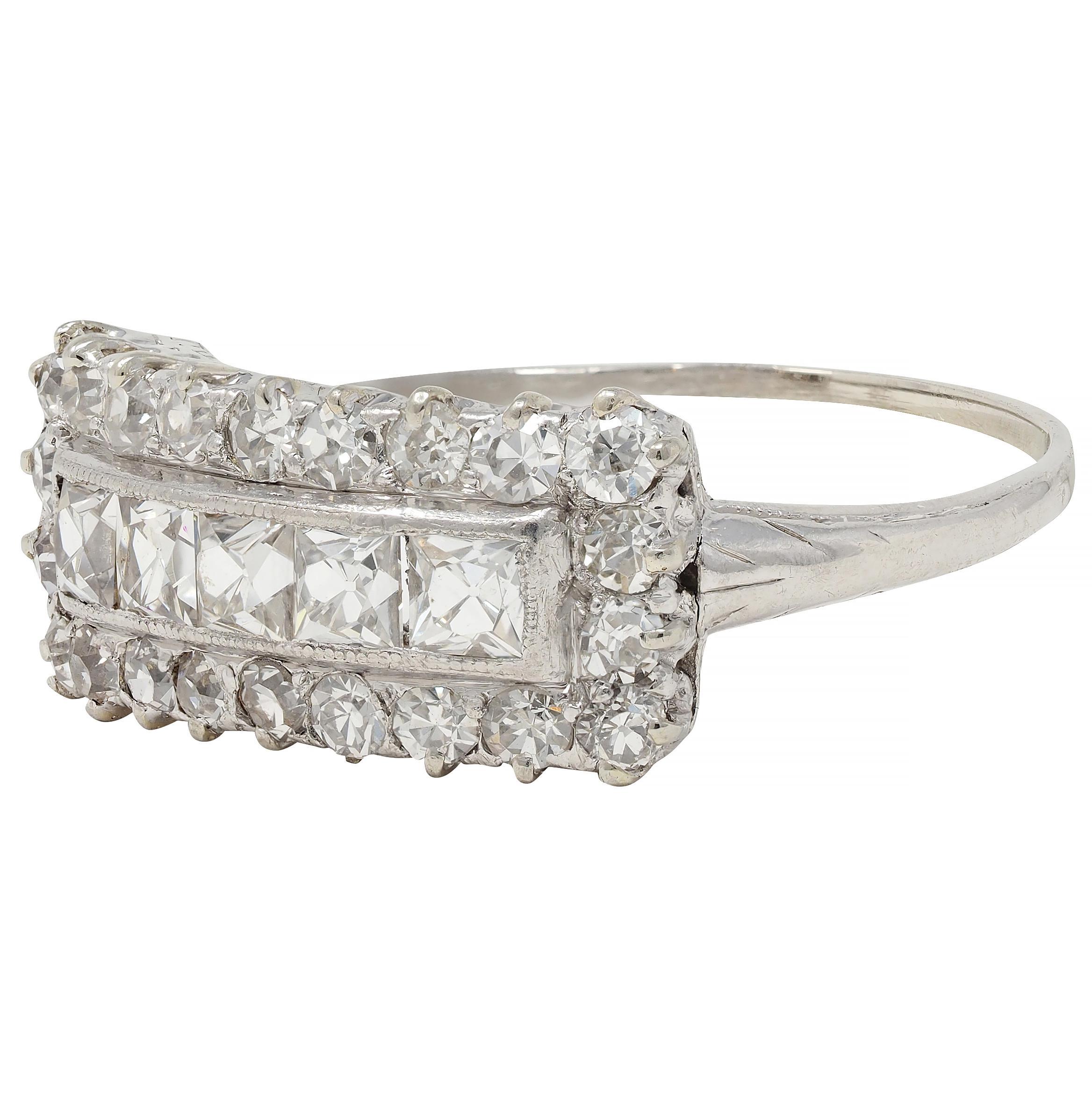 Mid-Century 1.41 CTW French Cut Diamond Platinum Vintage Band Ring For Sale 3