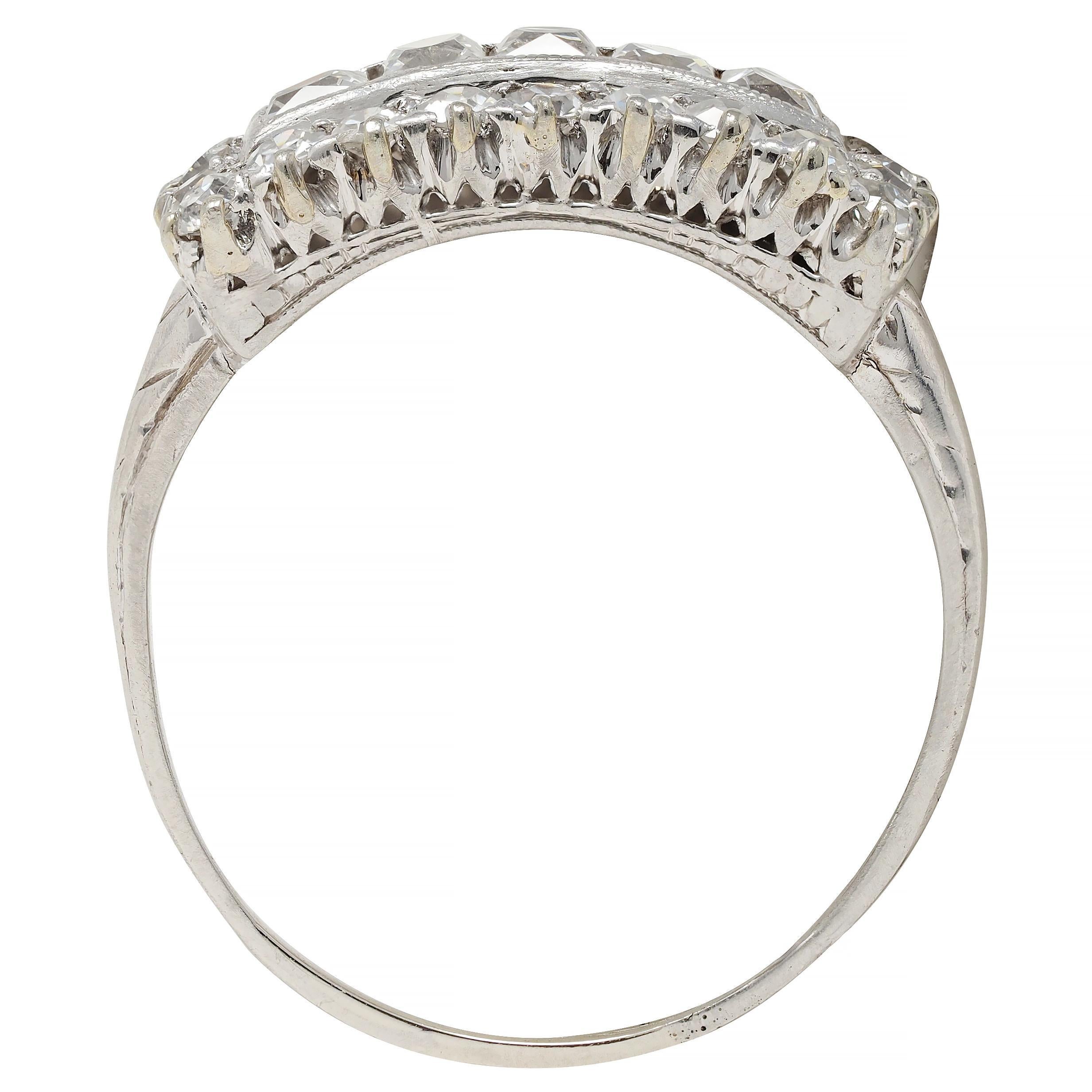 Mid-Century 1.41 CTW French Cut Diamond Platinum Vintage Band Ring For Sale 5