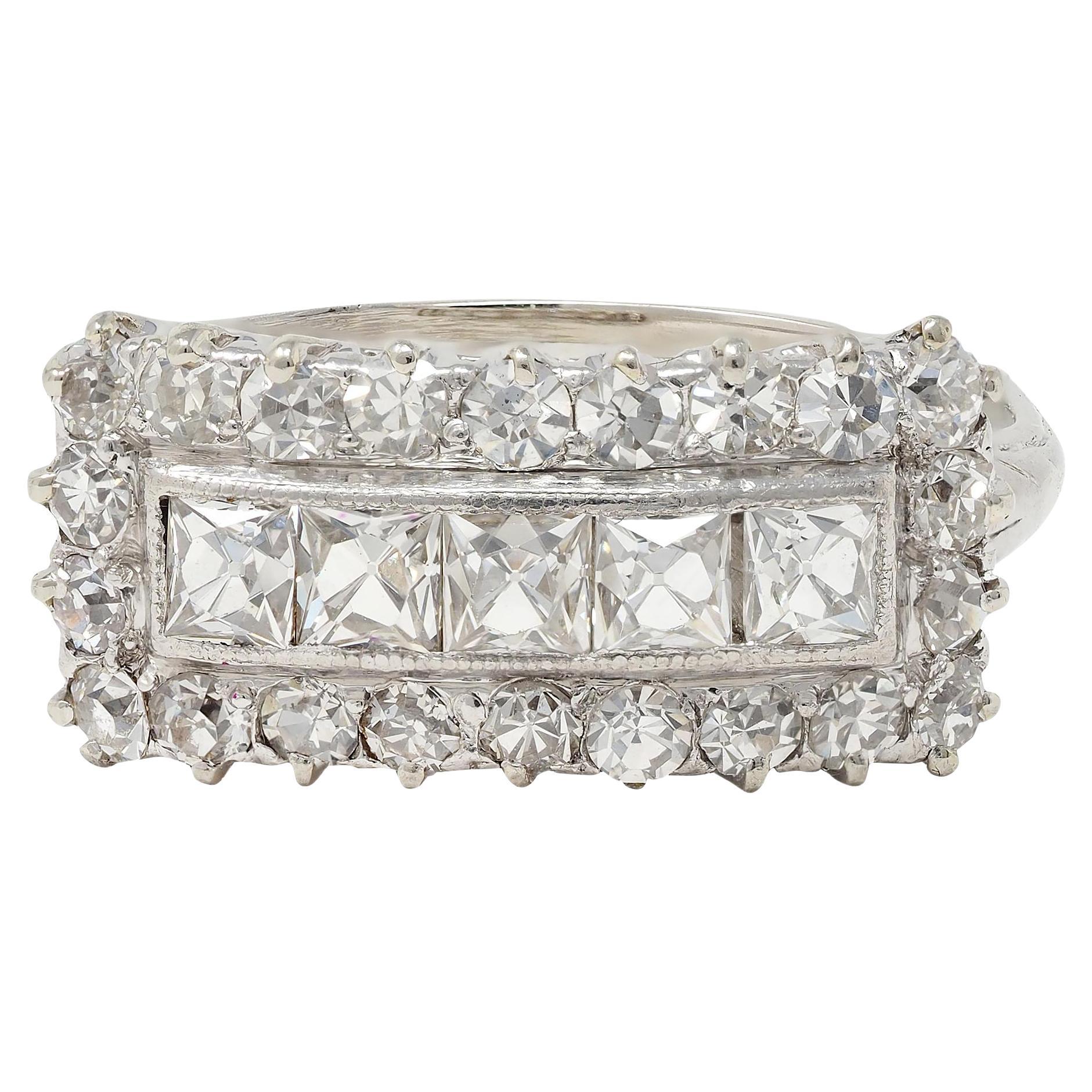 Mid-Century 1.41 CTW French Cut Diamond Platinum Vintage Band Ring