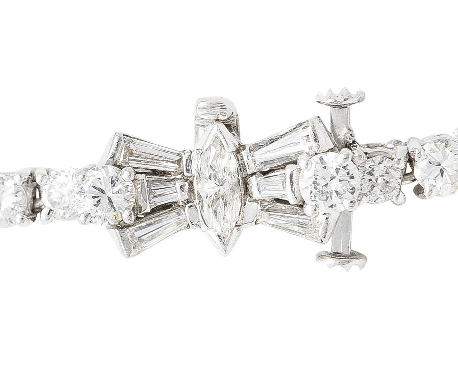 Mid-Century 14.15 Carats Diamond Platinum Bow Vintage Riviera Necklace 5